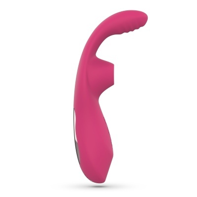 Vibrador rosa curvo em silicone com secção cinza