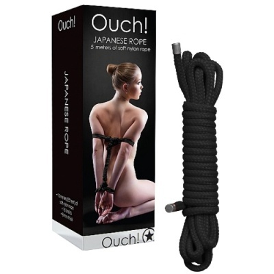 Corda japonesa negra de nylon com embalagem e imagem de mulher com mãos atadas