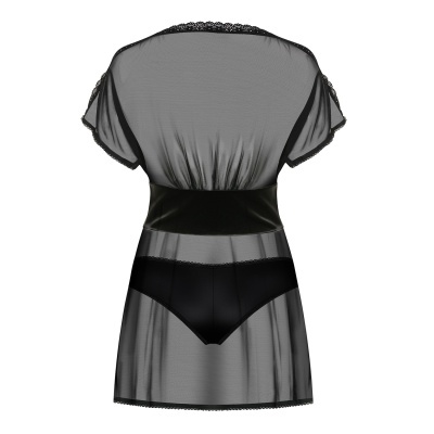 Roupa interior feminina preta transparente com manga curta e cueca preta