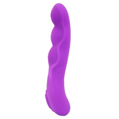 Vibrador roxo em silicone com superfície ondulada e formato curvo