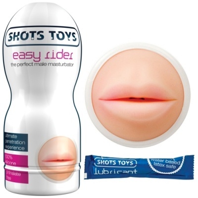 Masturbador masculino branco com texto e lubrificante azul