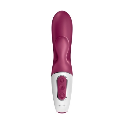 Vibrador de silicone roxo com base branca e botões