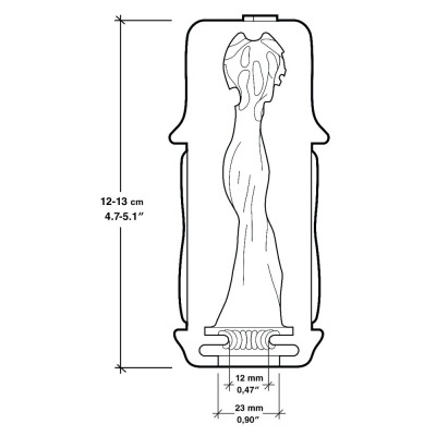 Desenho técnico preto e branco de lâmpada com dimensões