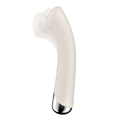 Vibrador branco em silicone com base prateada e formato curvado
