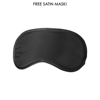 Máscara de sono preta de cetim com texto FREE SATIN MASK!