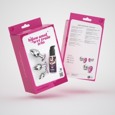 Embalagem de conjunto de plugues anais de metal com pedras rosa e lubrificante