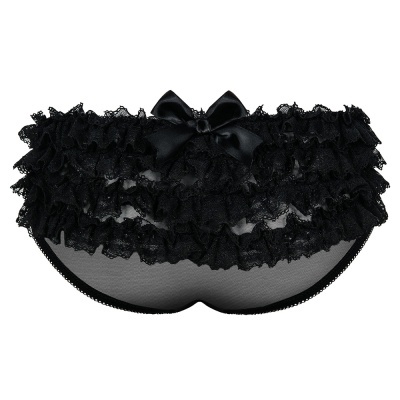 Cuecas femininas pretas com várias camadas de renda e laço