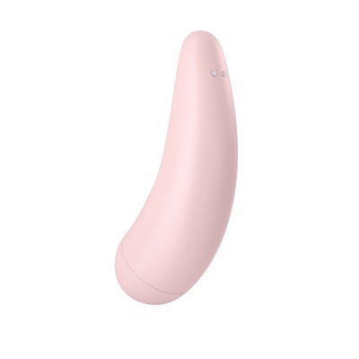 Produto rosa claro curvo em silicone com dois botões prateados