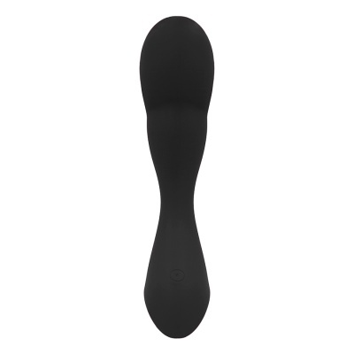 Vibrador preto com design ergonómico sobre fundo branco
