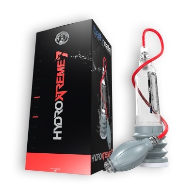 Bomba de aumento peniana transparente com compressor cinzento e caixa preta HYDRO XTREME