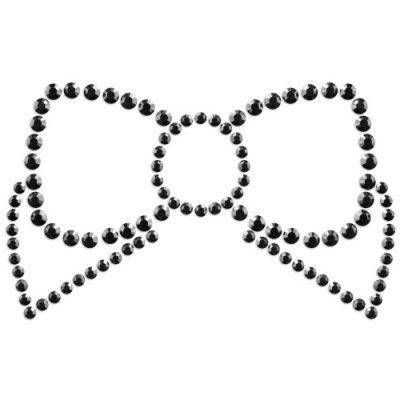 Laço decorativo de pérolas pretas sobre fundo branco