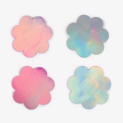 Quatro autocolantes florais holográficos coloridos