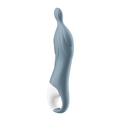 Vibrador azul com punho branco em fundo branco