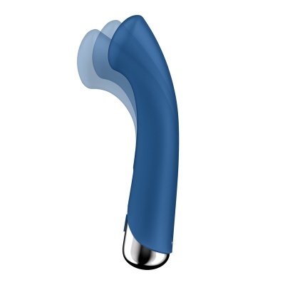 Vibrador azul curvo com base metálica prateada