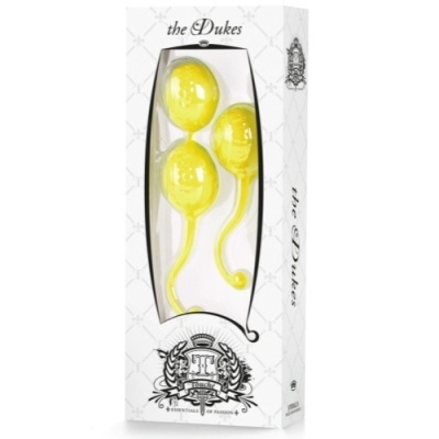 Conjunto de bolas amarelas 'the Dukes' em embalagem branca com janela transparente