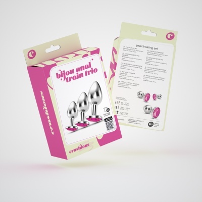 Caixa de conjunto de treino com três plugues metálicos e bases cor-de-rosa