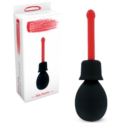 Ducha vaginal preta com haste vermelha e embalagem branca com texto BestSeller.