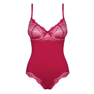 Body feminino vermelho com renda floral