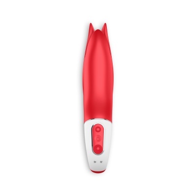 Vibrador vermelho e branco com botões de controlo