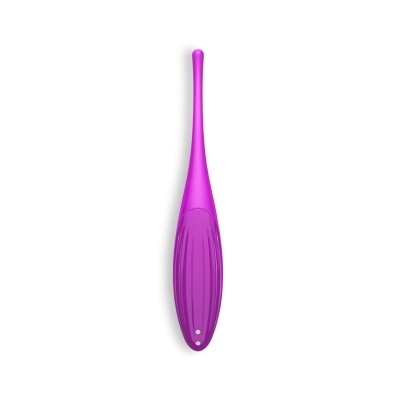 vibrador feminino rosa e roxo com textura ondulada e luzes LED na base