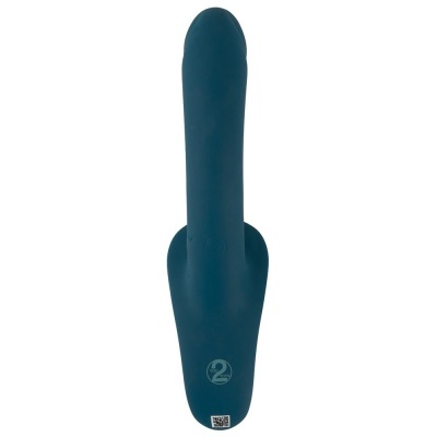 Vibrador azul escuro liso com logótipo e código QR na base