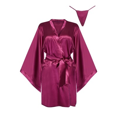 Robe vinho acetinado com tanga fina da mesma cor
