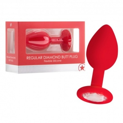 Plug anal vermelho em silicone com embalagem