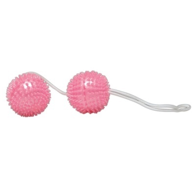 Bolas de massagem rosas ligadas por cordão branco