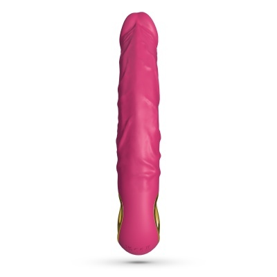 Vibrador rosa texturizado com base dourada