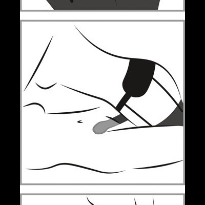 Ilustração de figura humana com cinta-liga preta e dildo cinza