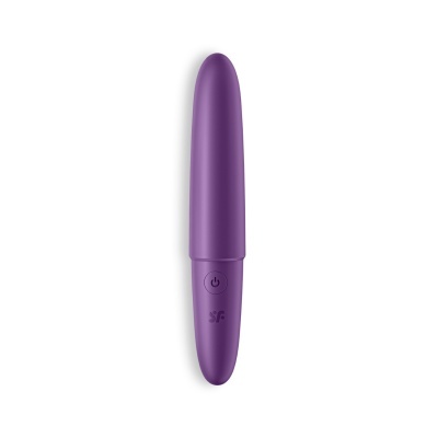 Vibrador roxo em fundo branco com botão de ligar