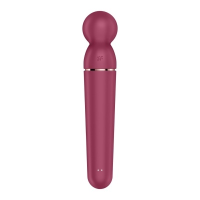 Vibrador massageador bordô com design liso e detalhe metálico prateado