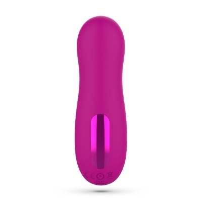 Vibrador rosa com detalhe metalizado e símbolos na base
