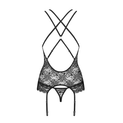 Top de renda preta com alças cruzadas