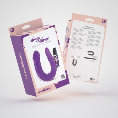 Embalagem de brinquedo sexual em U roxo com lubrificante