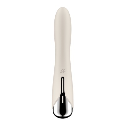 Vibrador creme com base metálica prateada e logótipo SF