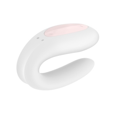 Aparelho branco em forma de U com parte superior rosa clara e botões pequenos