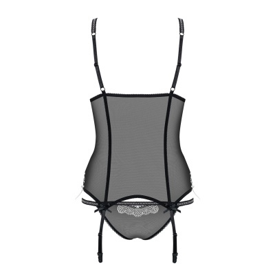 Corselet feminino preto com renda branca e alças ajustáveis