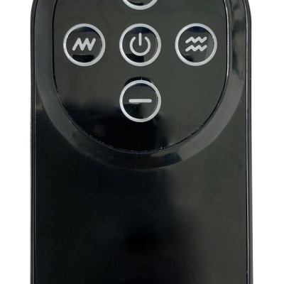 Comando remoto preto com botões iluminados em branco dispostos em círculo