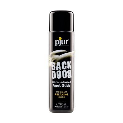 Frasco preto de lubrificante anal à base de silicone pjur BACK DOOR