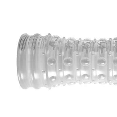 Tubo flexível transparente com textura de bolhas.