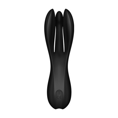 Vibrador preto em silicone com três hastes flexíveis e corpo ergonómico