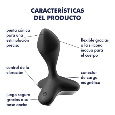 Dispositivo preto cónico em silicone com base larga e conector magnético