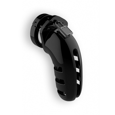 Dispositivo preto com cadeado metálico e fundo branco