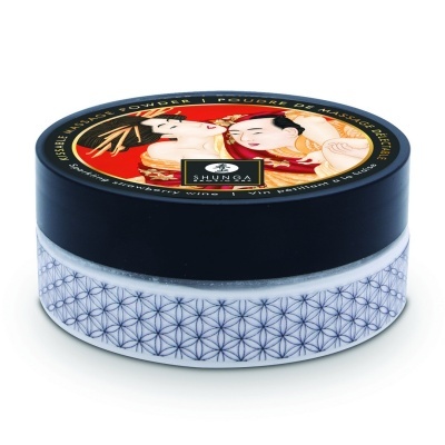 Pó de massagem relaxante SHUNGA em pote redondo com tampa preta e decoração japonesa