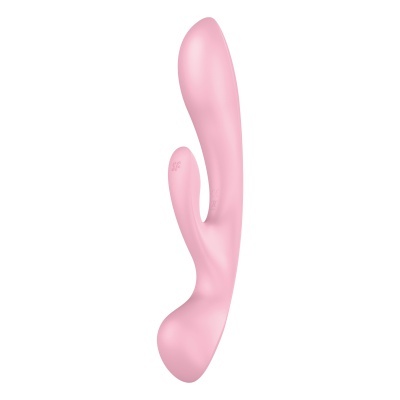 Vibrador rosa com design curvado e textura lisa com botão OFF