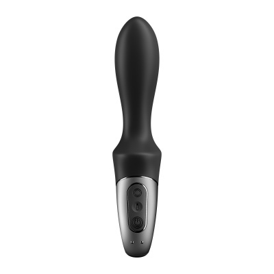 Vibrador preto de silicone com base prateada e botões