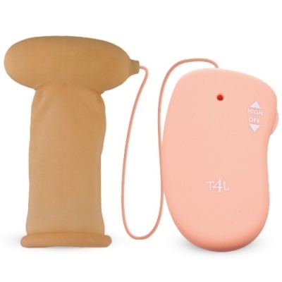 Vibrador de silicone bege com controlador remoto cor de pêssego conectado por fio