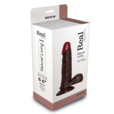 Embalagem de produto erótico tipo dildo silicone castanho e vermelho com texto informativo