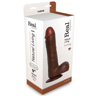 Embalagem de dildo Real Impulse Natural Living castanho escuro 23 cm Large